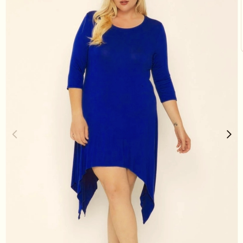 White Mark Asymmetrical Blue Dress